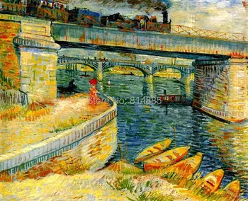 Mosty Cez Seine V Asnieres 1887 Vincent Van Gogh Top Kvalitné Ručné Olej Maliarske Plátno na Stenu Umenie Darček VG035