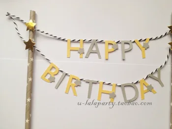 Vlastné list žltá hviezda Tortu Vňaťou pre Deti Happy Birthday Party Dekorácie Dodávky Baby Sprcha Strany Môžu Byť Napísané
