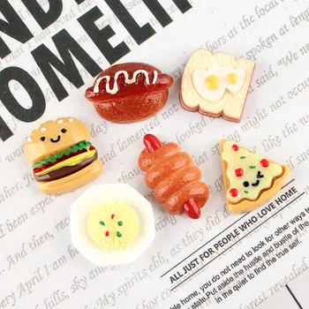 DIY Šperky Príslušenstvo Materiál 40pcs Kawaii Živice Cabochon Hamburger, pizza chlieb potraviny hrať simulácia krém plastové telefón Prípade