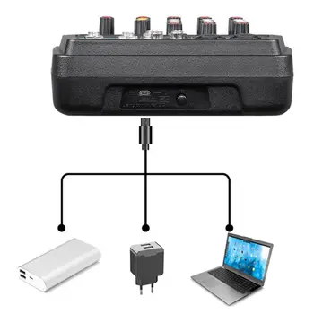 6Channel Mixér s USB, Bluetooth, 48V Phantom Power Sound Mixing Console 203A