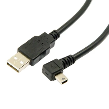 1.8 m Mini USB Typ B 5pin Muž 90 Stupňov Doľava Šikmého na USB 2.0 Muž Dátový Kábel, Čierna Farba