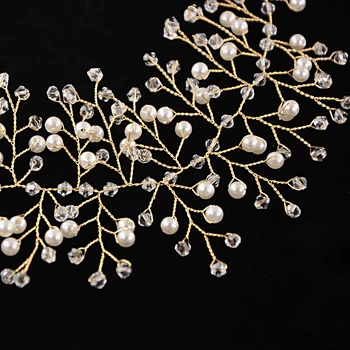 TRiXY H55-G Elegantné Crystal Svadobná Čelenka Zlaté Svadobné Vlasy Vína Pearl Svadobné Doplnky Do Vlasov Ručné Svadobné Headpieces