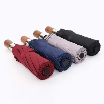 Nové automatické skladanie business dáždnik kovové drevenou rukoväťou, tri-fold dáždniky UV ochranu, ochranu proti slnku dáždnik