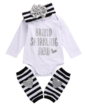 3ks/Set! Rozkošný Dieťa Dievča Sequin Romper+ Prúžok Leg Warmer+ hlavový most Oblečenie baby Grils nastavené novonarodené